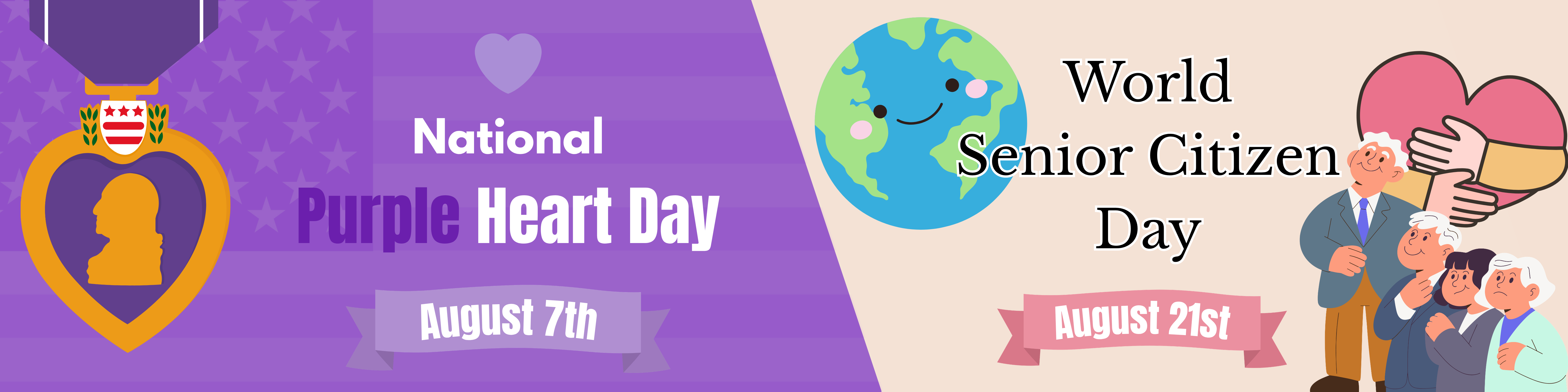 National Purple Heart Day and World Senior Citizen Day Banner