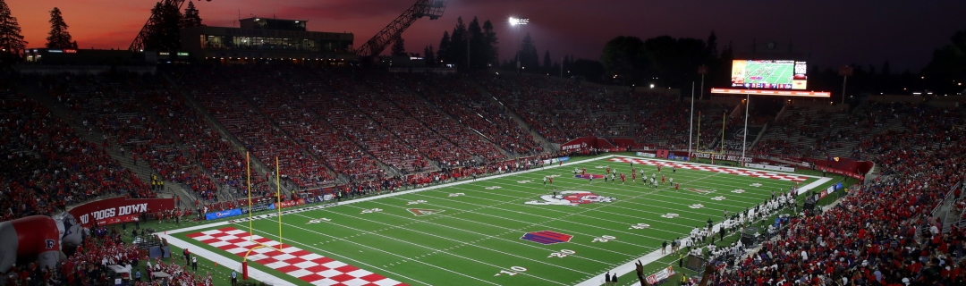 Bulldog football stadium at sunset